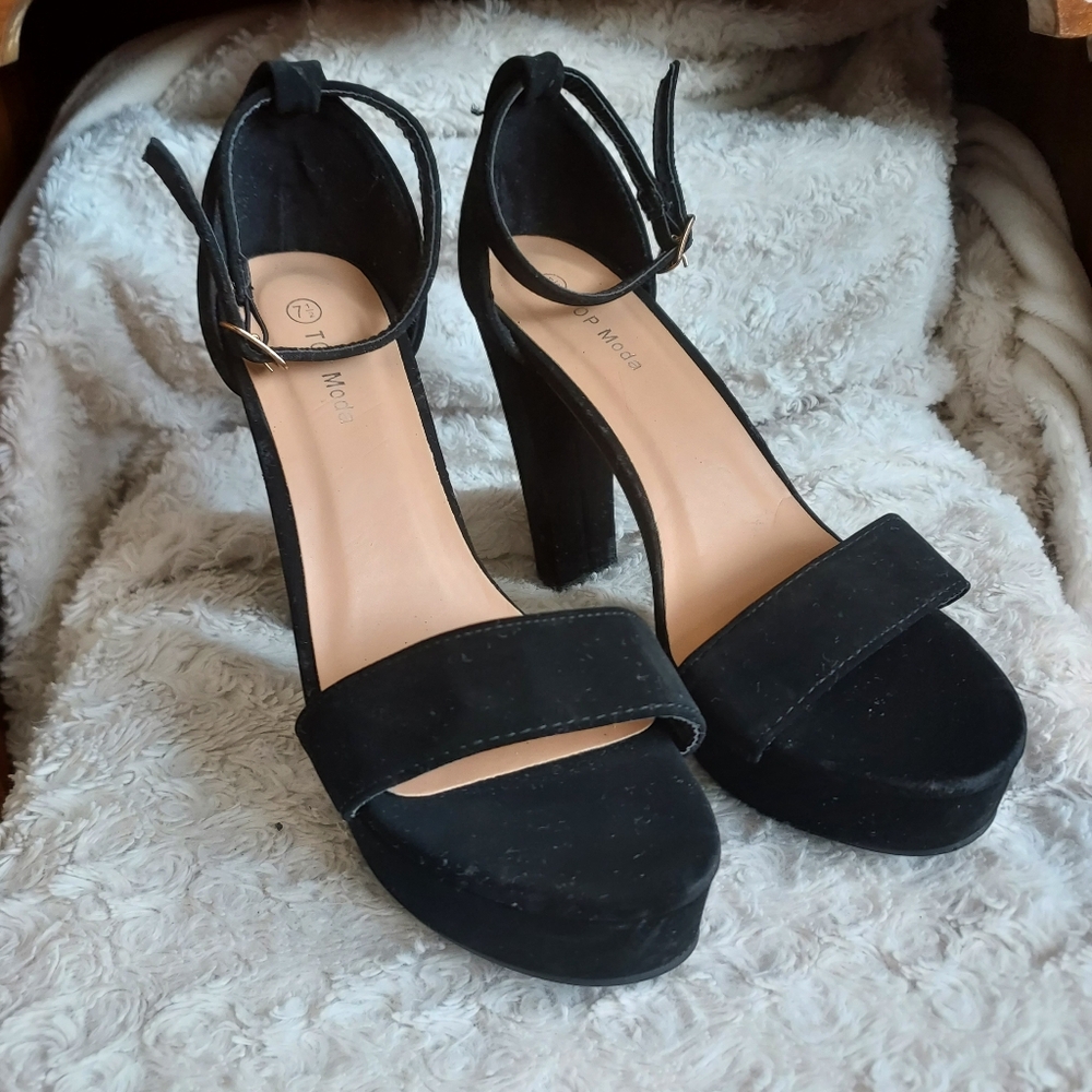 TOP Moda Black Chunky Platform Heels 7.5 Evening Neutral Nightclub Dance Party